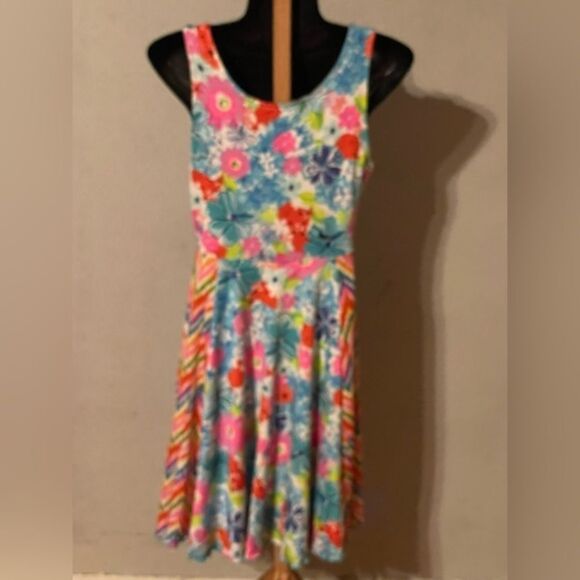 Medium 10/12 Madison Q Reversible Flared Floral ChevronSleeveless A Line Dress - Picture 4 of 14
